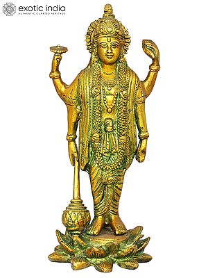8" Four-Armed Standing Vishnu Brass Statue | Handmade | Made in India