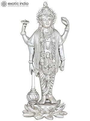 8" Four-Armed Standing Vishnu Brass Statue | Handmade | Made in India