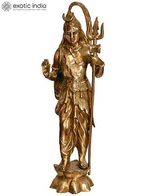 22" Lord Shiva Standing on Lotus In Brass | Handmade | Made In India