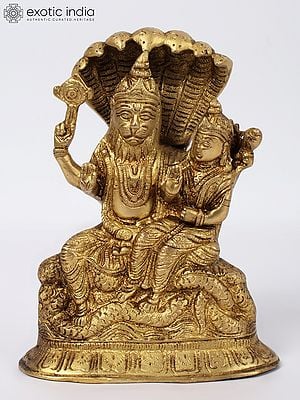 7" Lord Narasimha with Goddess Lakshmi Idol in Brass | Handmade Brass Statue | Made in India