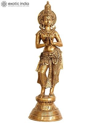 28" Namaste Lady (Anjali Mudra) In Brass | Handmade | Made In India