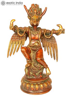 8" Brass Garuda Idol Intricate Coils of Serpents | Handmade | Made in India