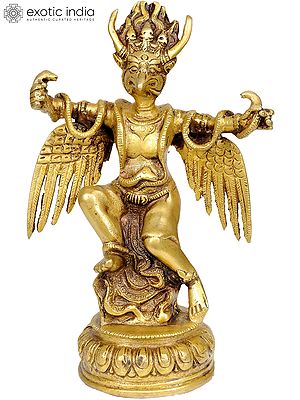 8" Brass Garuda Idol Intricate Coils of Serpents | Handmade | Made in India