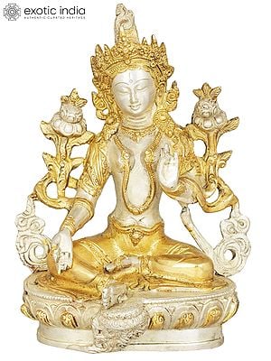 8" Tibetan Buddhist Deity Green Tara Brass Statue