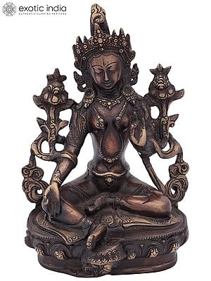 8" Tibetan Buddhist Deity Green Tara Brass Statue