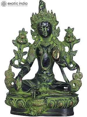 8" Tibetan Buddhist Deity Green Tara Brass Statue