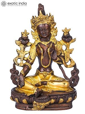 8" Tibetan Buddhist Deity Green Tara Brass Statue