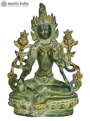 8" Tibetan Buddhist Deity Green Tara Brass Statue