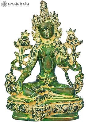 8" Tibetan Buddhist Deity Green Tara Brass Statue