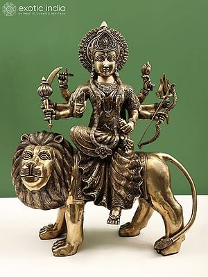 24" Ashtabhujadharini Durga Brass Statue | Simhavahini Idol in Brass