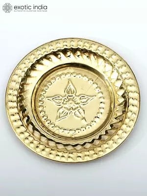 Brass Pooja Plate with Floral Design