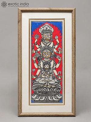 Lord Jagannath, Subhadra and Balabhadra | Framed Pattachitra Painting | Watercolor on Silk