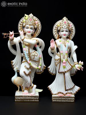24" Lord Krishna With Radha Vietnam Marble Idol | Statue For Temple