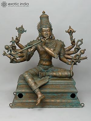 38" Large Ten Armed Sitting Venugopal (Lord Krishna) | Madhuchista Vidhana (Lost-Wax) | Panchaloha Bronze from Swamimalai