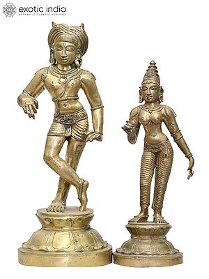 12" Standing Vrishavahana Shiva with Goddess Parvati | Madhuchista Vidhana (Lost-Wax) | Panchaloha Bronze from Swamimalai