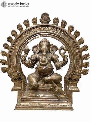 12" Four Armed Sitting Lord Ganesha | Madhuchista Vidhana (Lost-Wax) | Panchaloha Bronze from Swamimalai