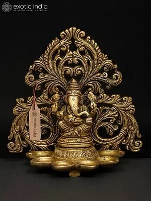 6" Small Six Wicks Lord Ganesha Lamp in Brass | Handmade | Made In India