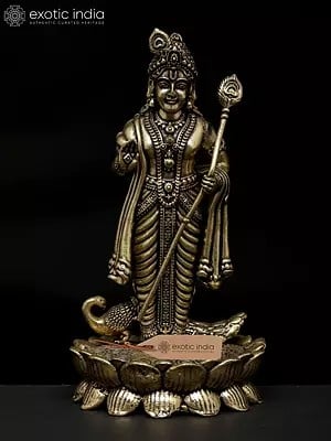 4" Small Superfine Standing Lord Murugan with Peacock | Brass Idol
