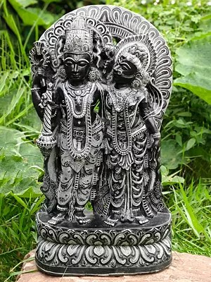 Lord Vishnu And Goddess Lakshmi In Black Stone Statue | Idol For Temple