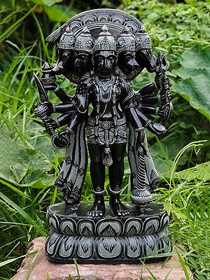 Panchmukhi Lord Hanuman Standing On Pedestal | Black Stone Statue | Hand Carved