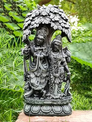 Standing Radha Krishna Under Tree In Black Stone Statue | Idol For Temple