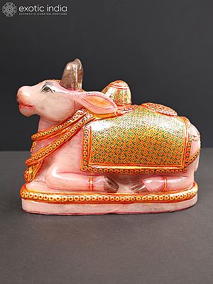 9" Rose Quartz Beautiful Statue Of Seated Nandi ( Vahana Of Lord Shiva) | Sculpture For Temple