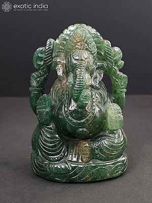 5" Lord Ganesha With Modak Statue In Strawberry Quartz Hand Carved | Sculpture For Temple