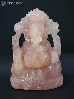 7" Blessing Lord Ganesha In Pink Quartz Statue Hand Carved | Sculpture For Temple