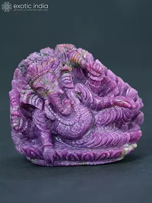 2" Relaxing Lord Ganesha In Ruby Stone Statue Hand Carved | Statue For Temple