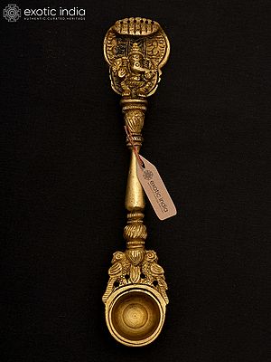 6" Brass Ganesha Ritual Spoon with Protecting Serpent