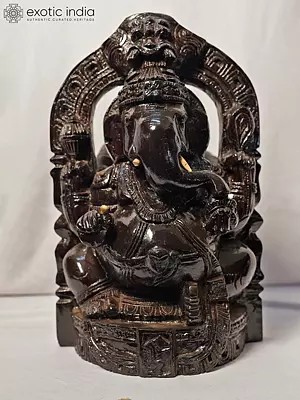 16" Lord Ganesha Seated On Kirtimukha Throne | Handmade Rosewood Figurine