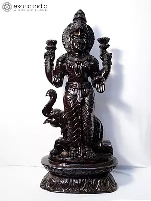 41" Goddess Gajalakshmi Statue In Standing Posture | Handmade Rosewood Figurine