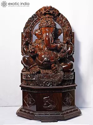 36" The Divine Statue Of Lord Ganesha | Handmade Rosewood Figurine