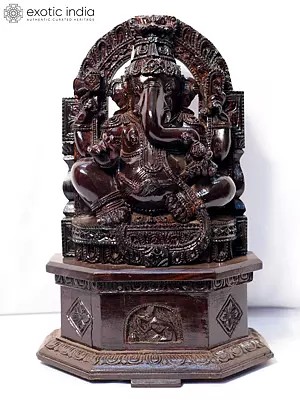 17" Handcrafted Statue Of Lord Ganesha With Carving | Handmade Rosewood Figurine