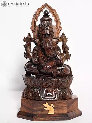12" Lord Ganapati Sculpture for Home and Temple | Handmade Rosewood Figurine