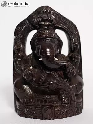 7" Four Armed Ganapati Statue for Home and Temple | Handmade Rosewood Figurine