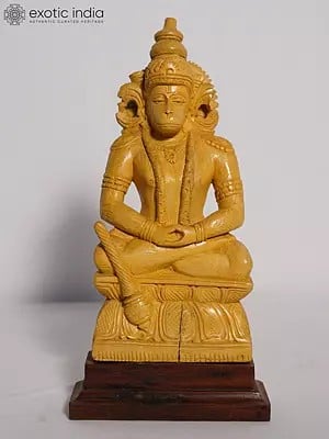 12" Lord Hanuman in Meditating Posture Statue | Handmade White Wood Figurine