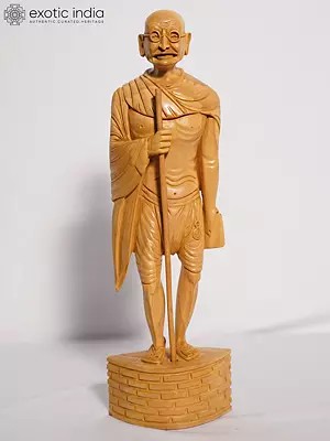 12" Mahatma Gandhi Wood Statue | Handmade White Wood Figurine
