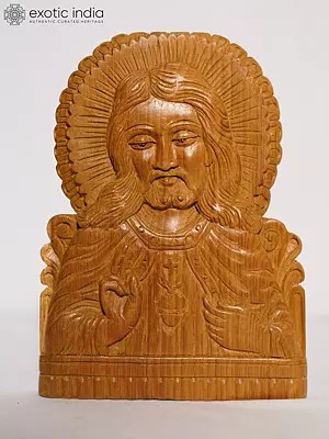 8" Wood Panel Of Jesus Christ For Wall | Handmade White Wood Figurine