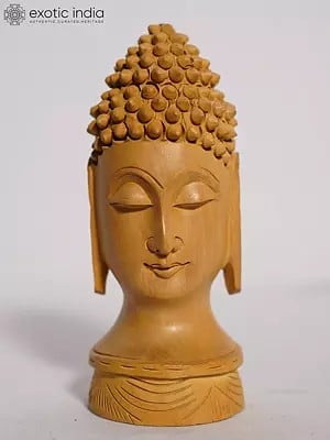 6" The Bust Lord Buddha | Handmade White Wood Figurine For Home And Temple