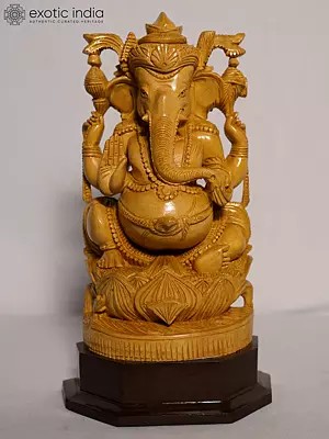 13" Spiritual Idol Of Lord Ganesha | Handmade White Wood Figurine
