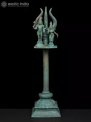 15" Uma Maheshwara (Shiva-Parvati) on The Sacred Trident | Madhuchista Vidhana (Lost-Wax) | Panchaloha Bronze from Swamimalai