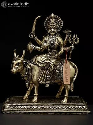 6" Superfine Umiya Mata Seated on Cow | Brass Statue