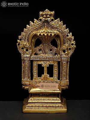 5" Small Brass Kirtimukha Throne with Five Hooded Serpent | Handmade | Made In India