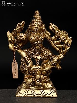 3" Small Goddess Mahishasuramardini (Goddess Durga) | Brass Statue