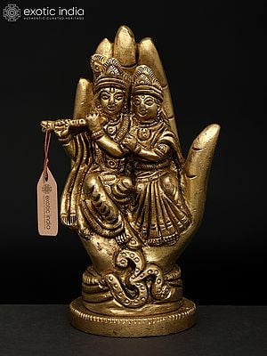 4" Small Radha Krishna on Hand | Brass Statue