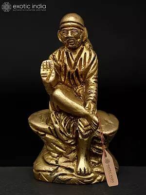 3'' Small Sai Baba Seated on Rock | Brass Statue