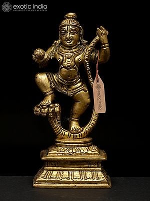 Lord Krishna Vanquishes Kaliya | Small Brass Statue