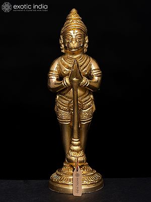 Small Standing Lord Hanuman Brass Statue in Namaskar Mudra