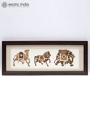 Royal Came, Horse and Elephant | Wood Carved Frame | Wall Hanging